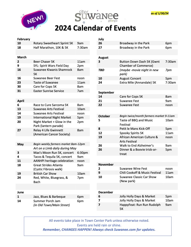 2024 Calendar of Events- one pager