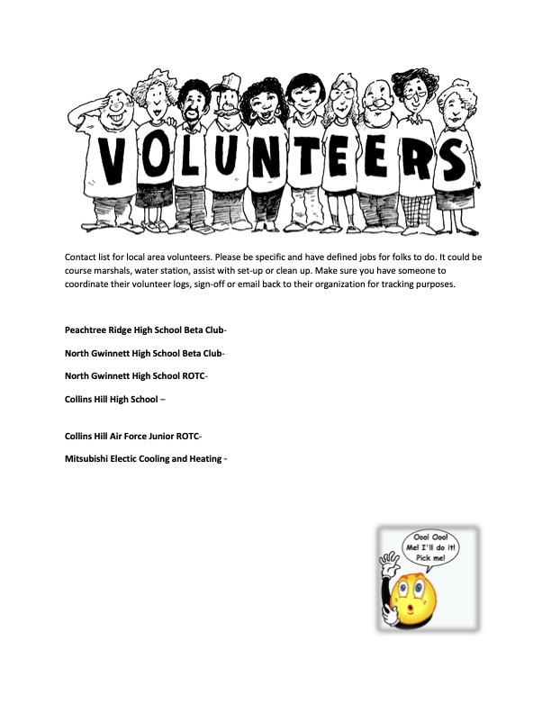 Contact list for local area volunteers