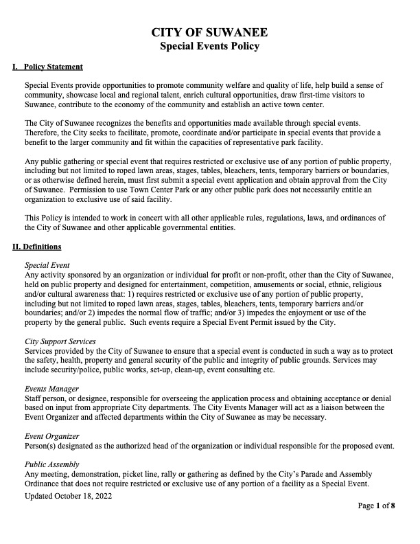 Special Events fees and policy v2022 thumbnail